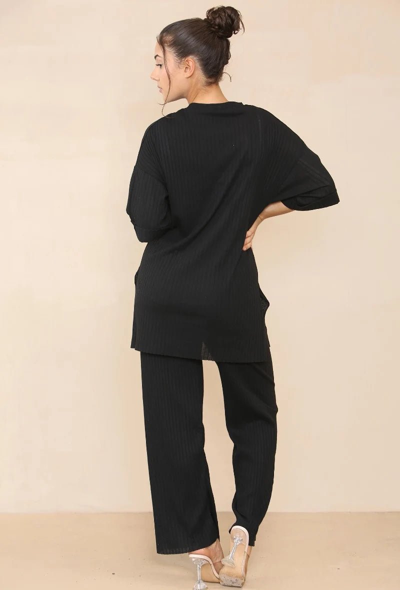 Ensemble fluide côtelé haut et pantalon noir - RIVE GAUCHE