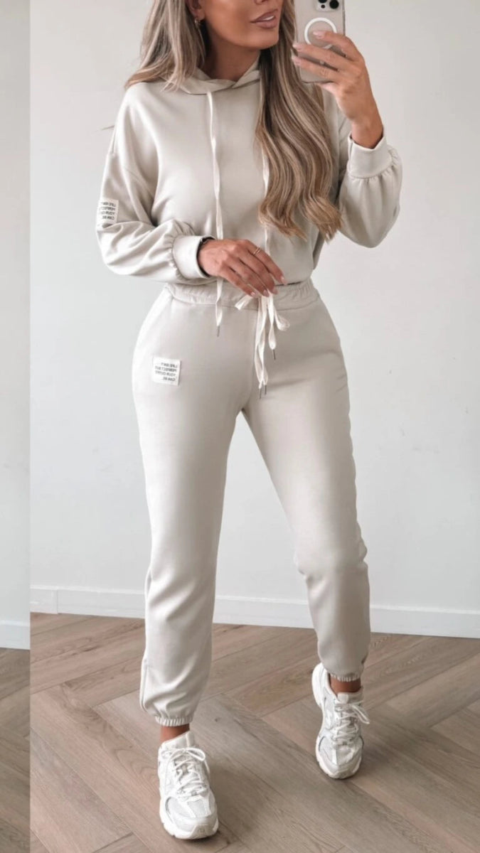 Ensemble jogging sweat à capuche et pantalon beige - RIVE GAUCHE