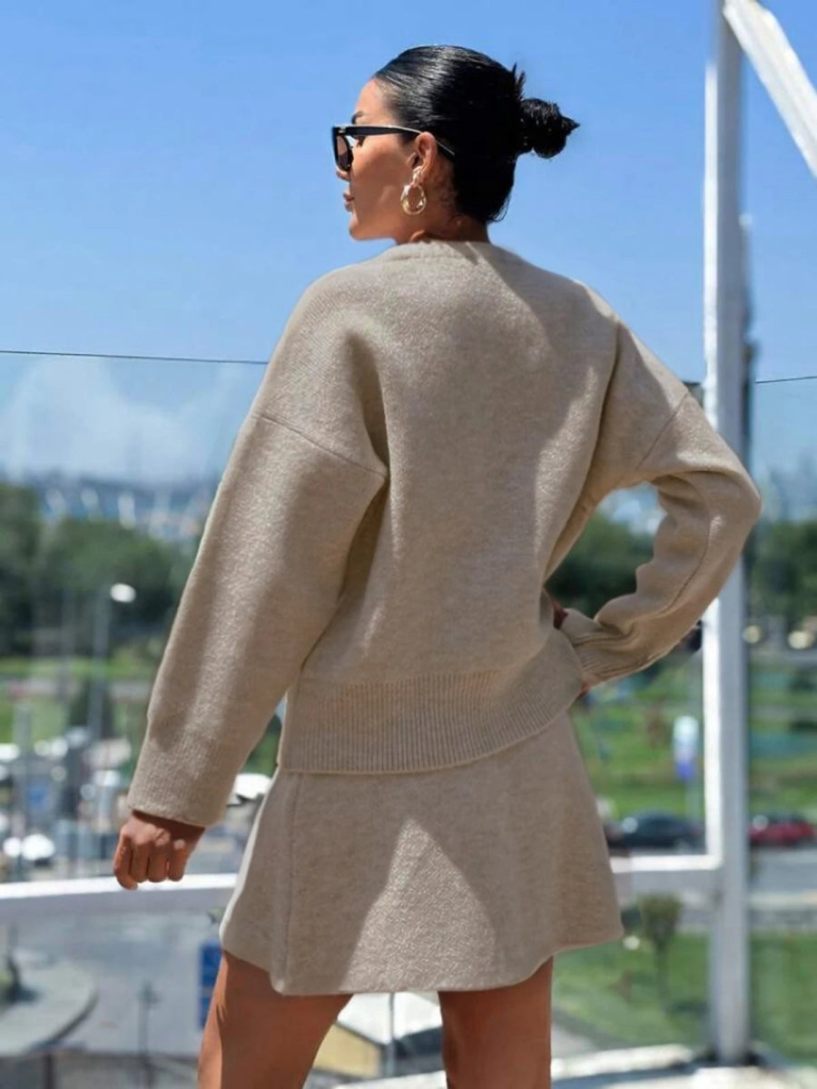 Ensemble jupe et haut en maille douce beige - RIVE GAUCHE
