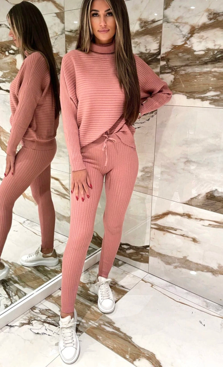 Ensemble legging côtelé en maille rose blush - RIVE GAUCHE