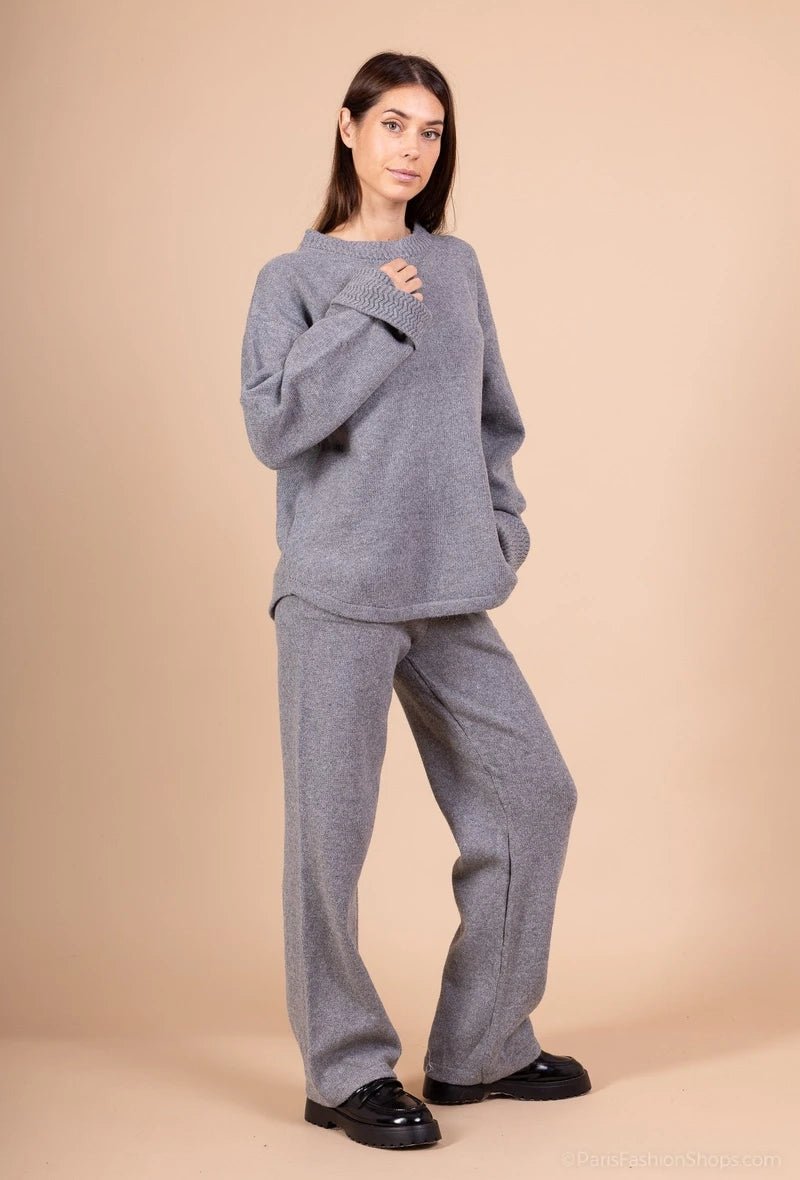 Ensemble pull à détail torsadée et pantalon avec poches gris - RIVE GAUCHE