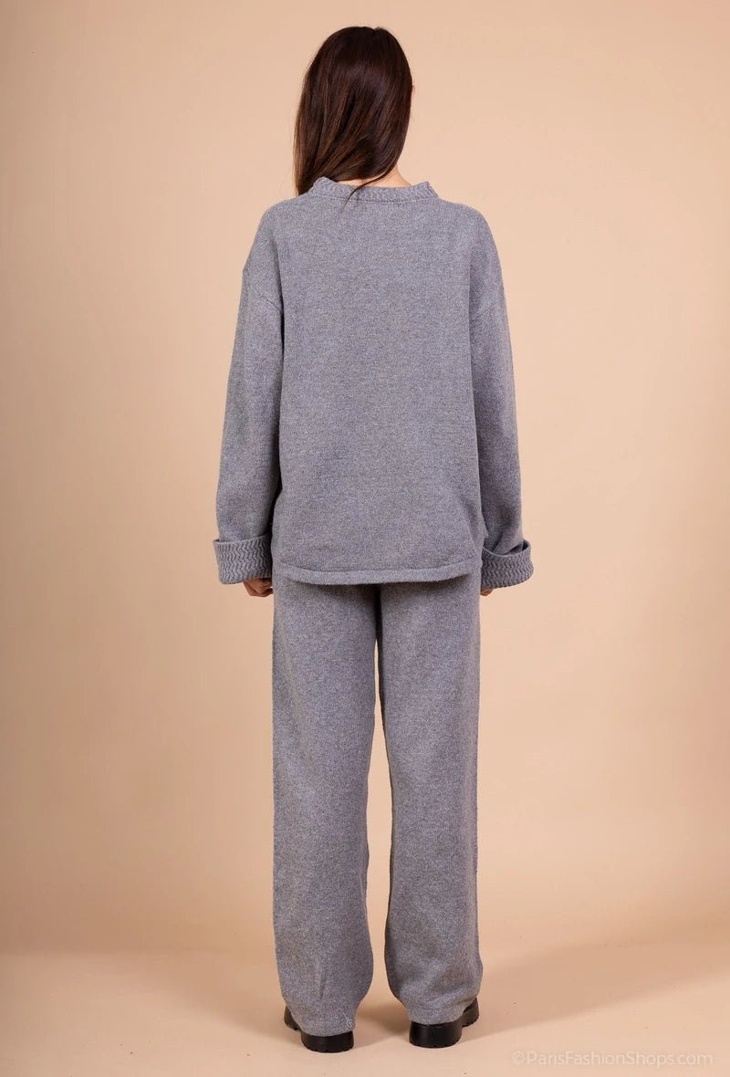 Ensemble pull à détail torsadée et pantalon avec poches gris - RIVE GAUCHE
