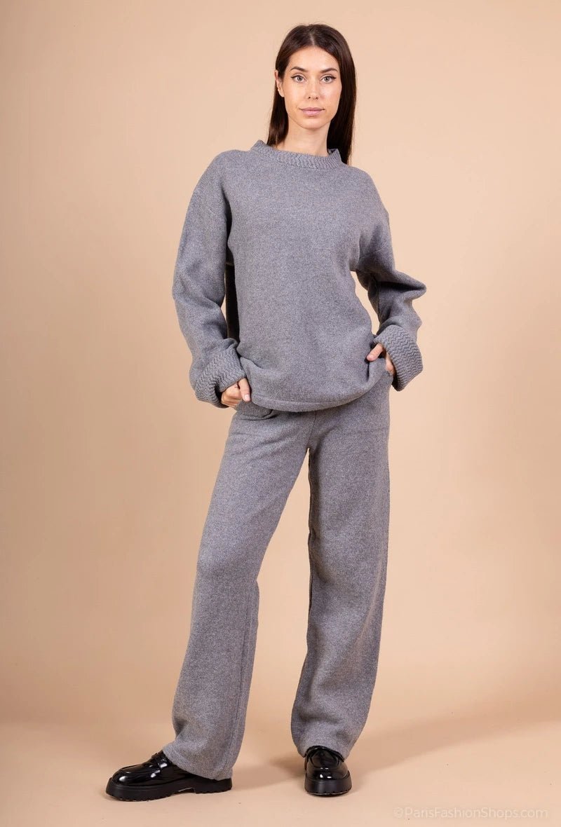 Ensemble pull à détail torsadée et pantalon avec poches gris - RIVE GAUCHE