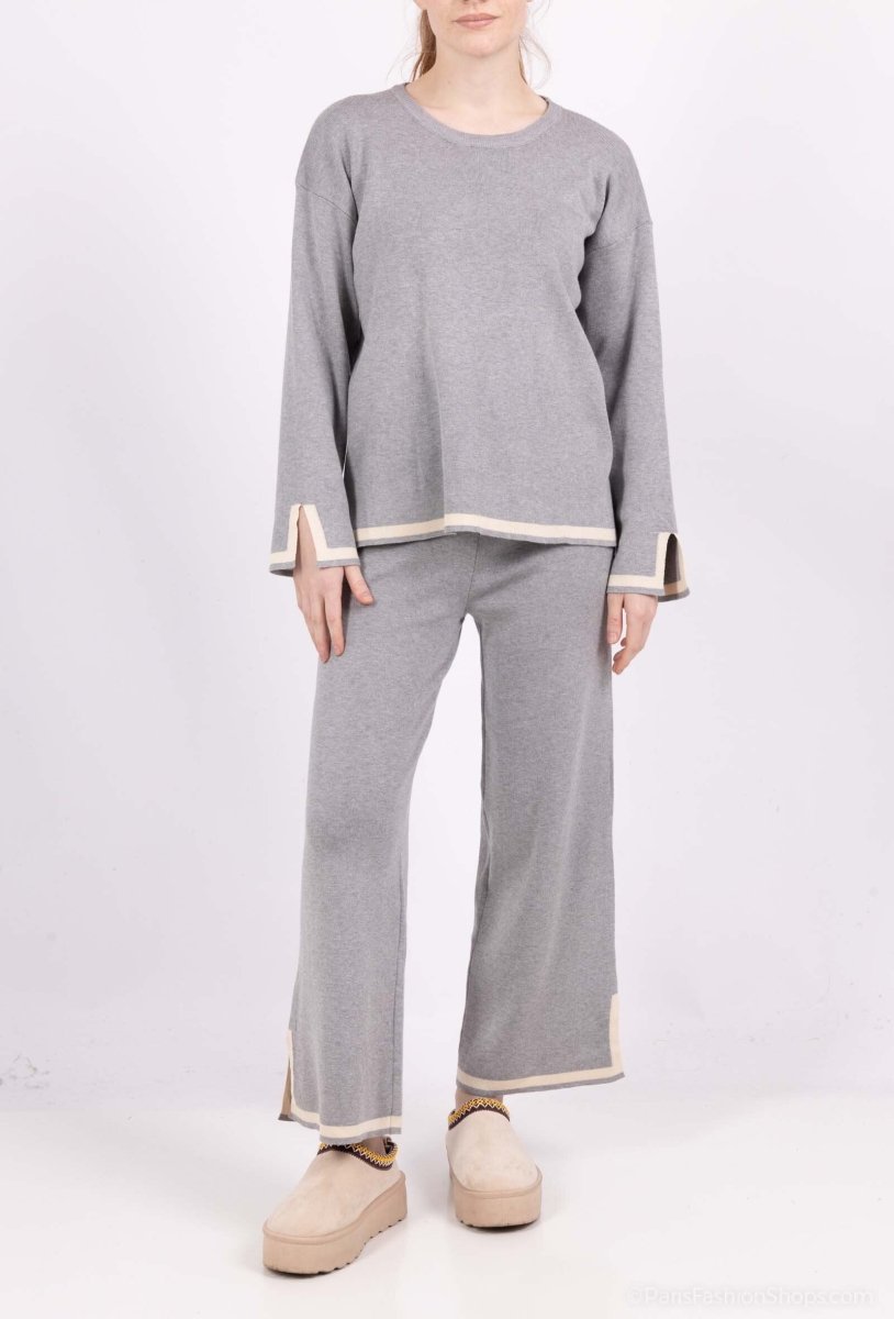 Ensemble pull et pantalon à bordures contrastées gris - RIVE GAUCHE