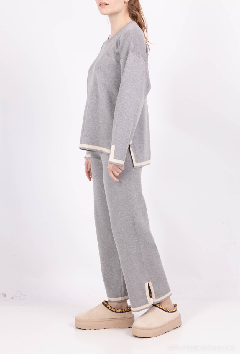 Ensemble pull et pantalon à bordures contrastées gris - RIVE GAUCHE