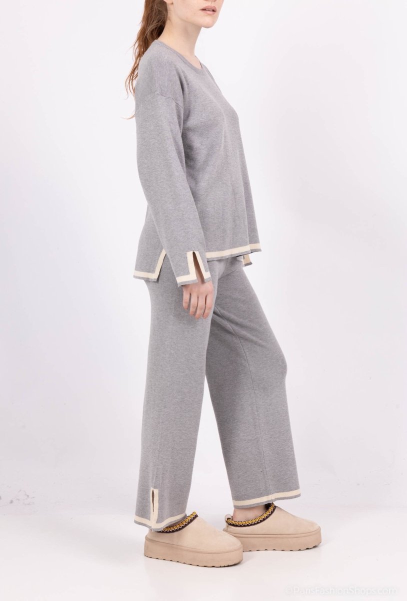 Ensemble pull et pantalon à bordures contrastées gris - RIVE GAUCHE