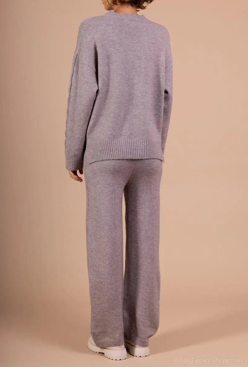 Ensemble pull et pantalon maille taupe à détails torsadés - RIVE GAUCHE