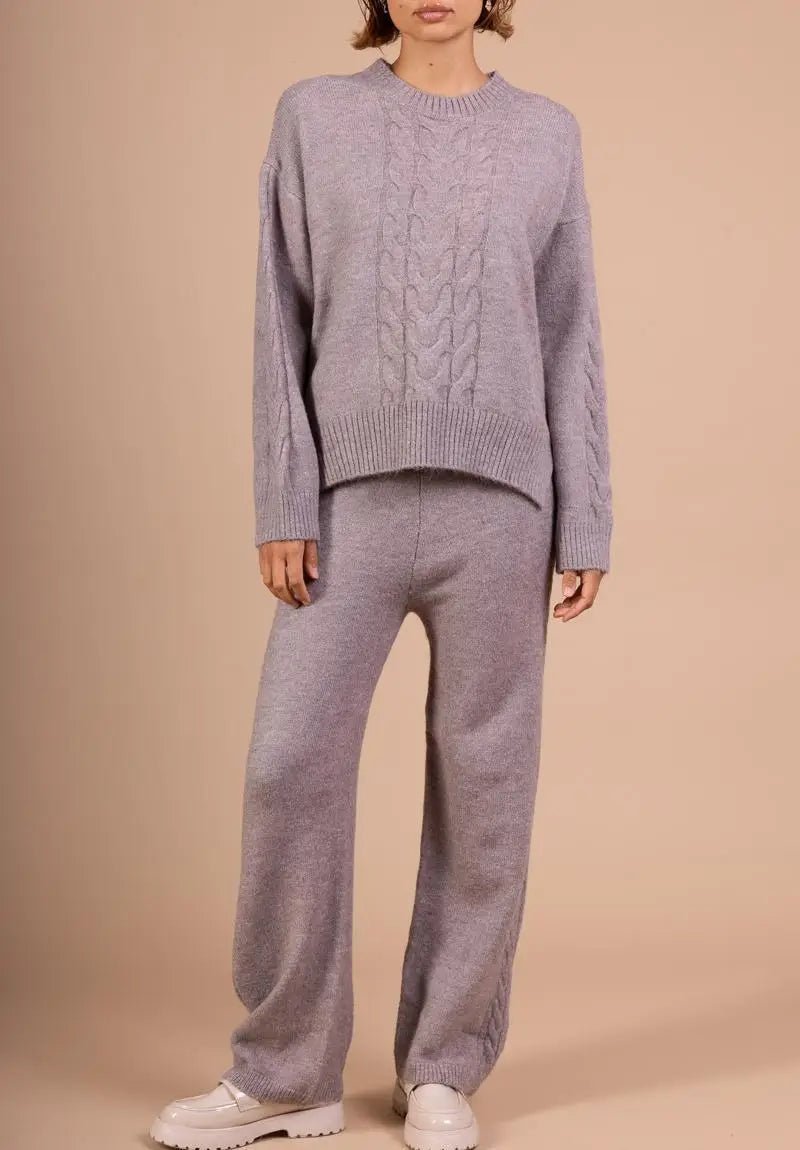 Ensemble pull et pantalon maille taupe à détails torsadés - RIVE GAUCHE