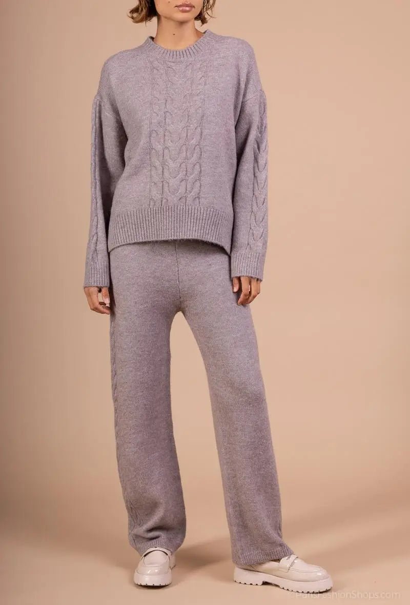 Ensemble pull et pantalon maille taupe à détails torsadés - RIVE GAUCHE