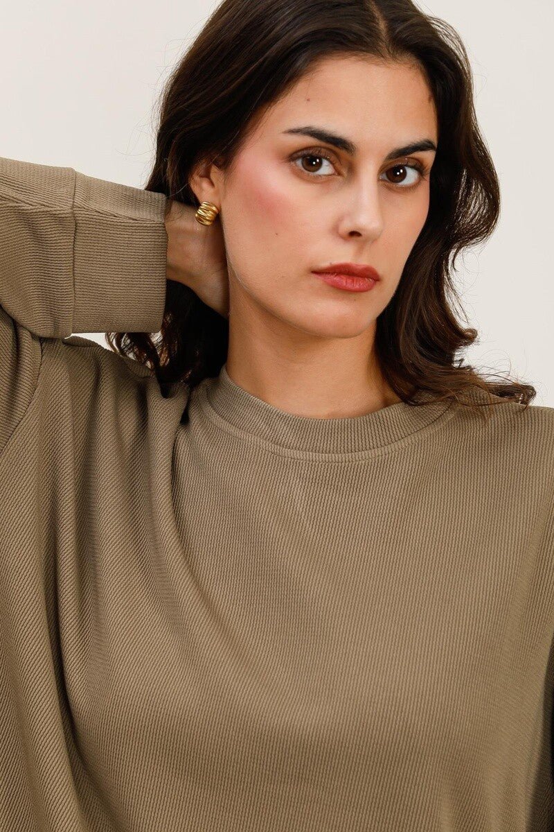 Ensemble pull et pantalon uni kaki avec poches tissu agréable au toucher - RIVE GAUCHE