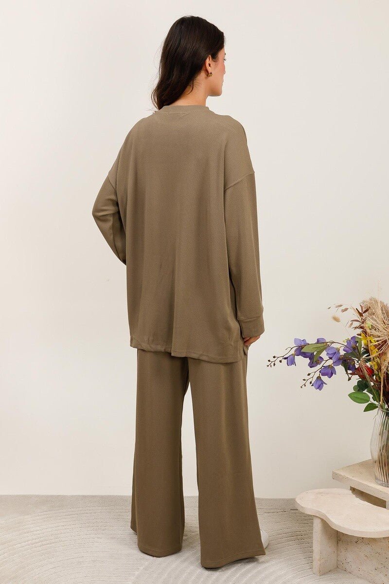 Ensemble pull et pantalon uni kaki avec poches tissu agréable au toucher - RIVE GAUCHE