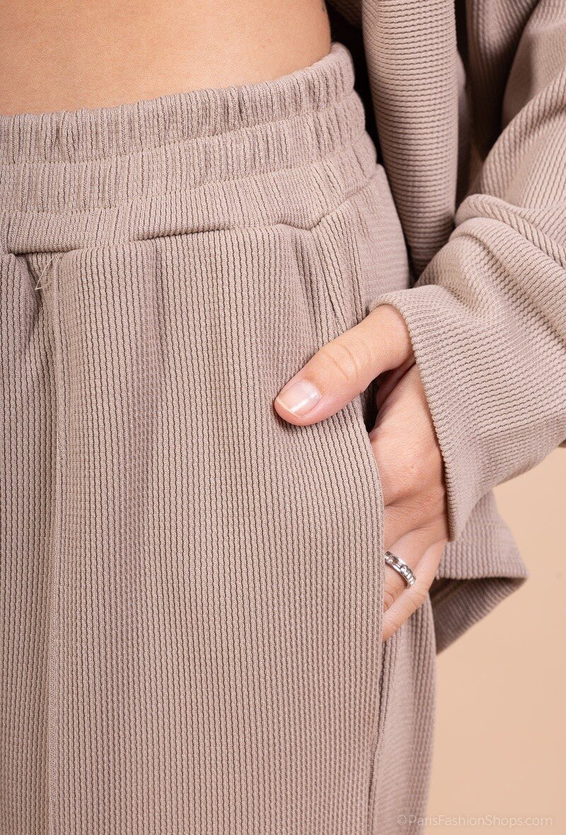 Ensemble pull et pantalon uni taupe avec poches tissu agréable au toucher - RIVE GAUCHE