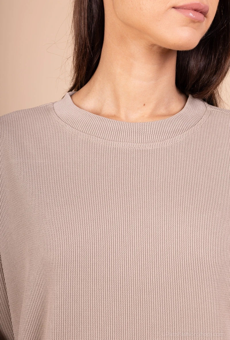 Ensemble pull et pantalon uni taupe avec poches tissu agréable au toucher - RIVE GAUCHE