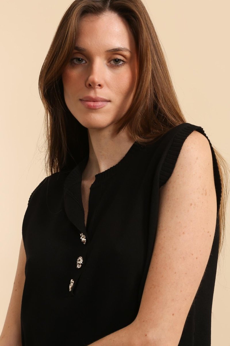 Ensemble pull sans manche et pantalon évasé en maille noir - RIVE GAUCHE