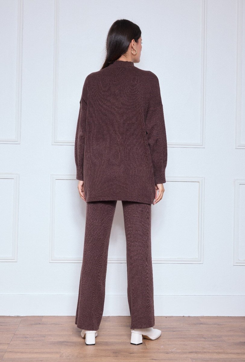 Ensemble top avec boutons sur l’épaule et pantalon chocolat - RIVE GAUCHE