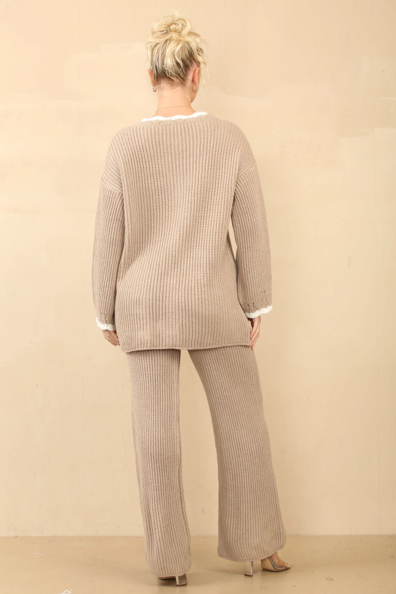 Ensemble tricot cardigan et pantalon beige - RIVE GAUCHE
