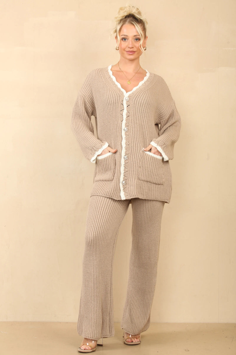 Ensemble tricot cardigan et pantalon beige - RIVE GAUCHE