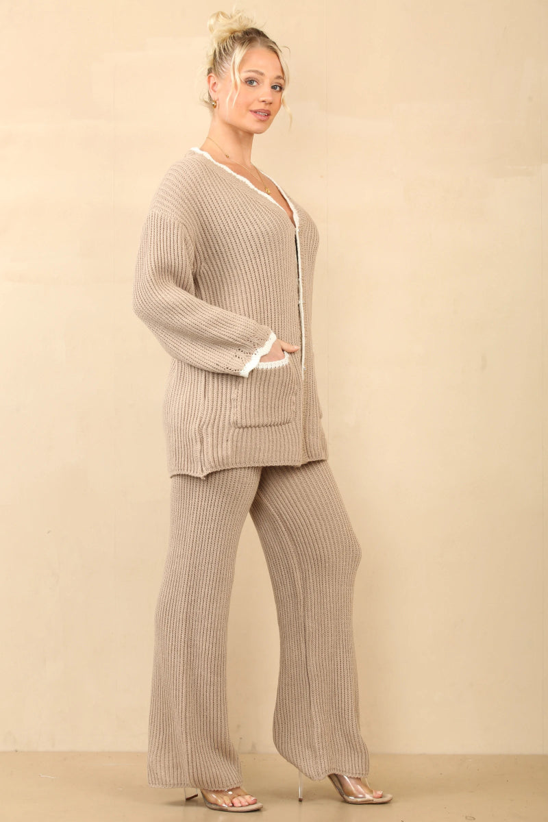 Ensemble tricot cardigan et pantalon beige - RIVE GAUCHE