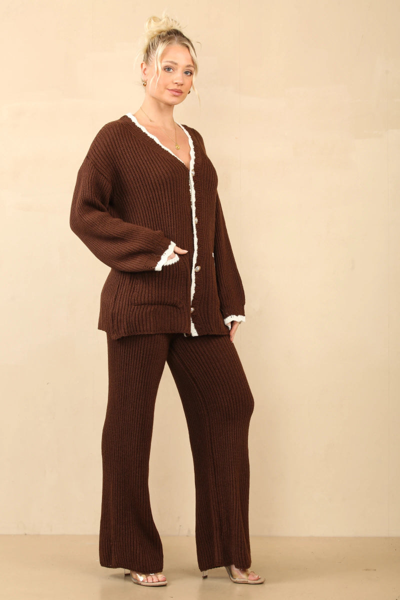 Ensemble tricot cardigan et pantalon chocolat - RIVE GAUCHE