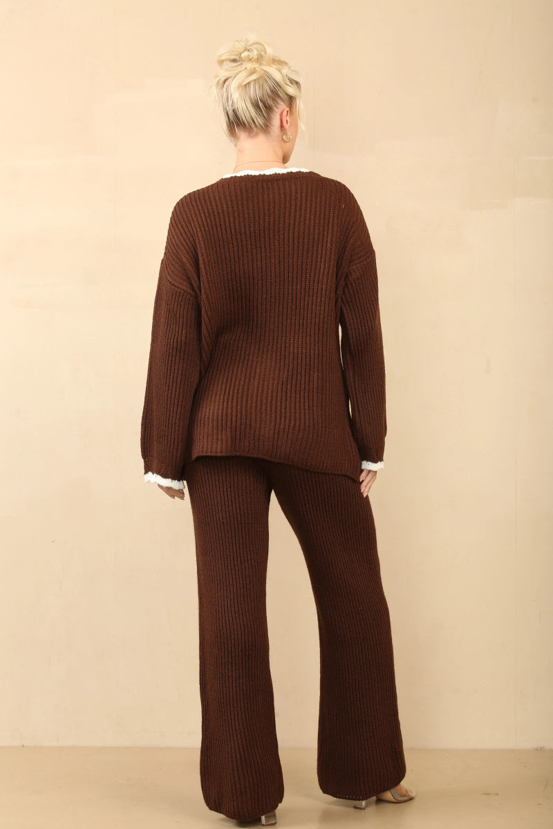 Ensemble tricot cardigan et pantalon chocolat - RIVE GAUCHE