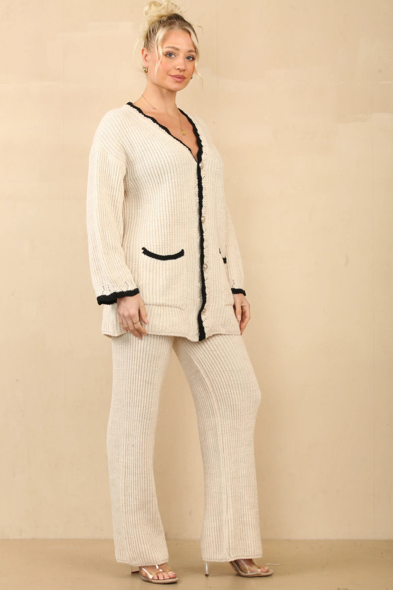Ensemble tricot cardigan et pantalon écru - RIVE GAUCHE