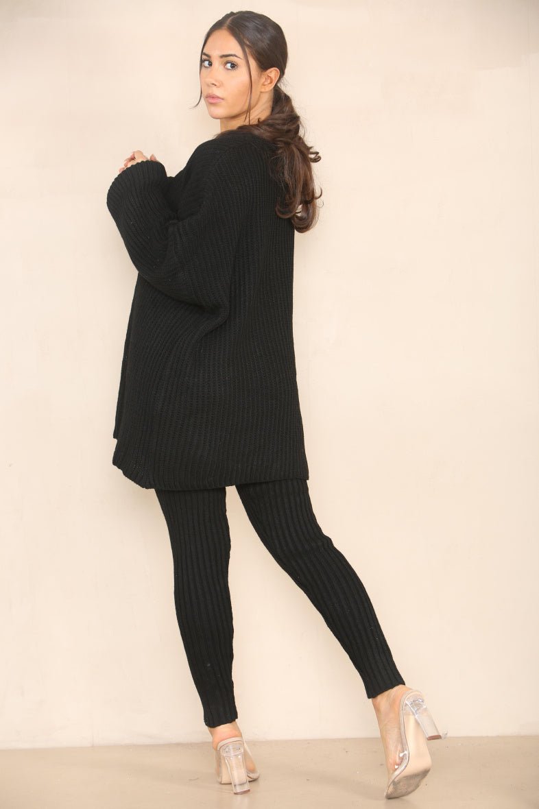 Ensemble tricoté gilet et pantalon noir - RIVE GAUCHE