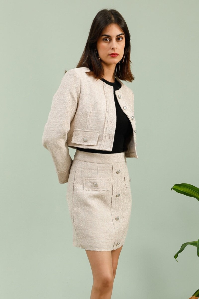 Ensemble veste et jupe en tweed beige – Chic & Intemporel - RIVE GAUCHE