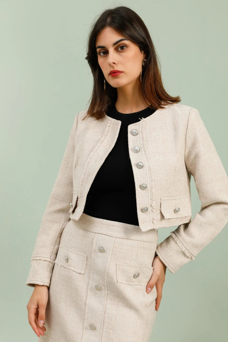 Ensemble veste et jupe en tweed beige – Chic & Intemporel - RIVE GAUCHE