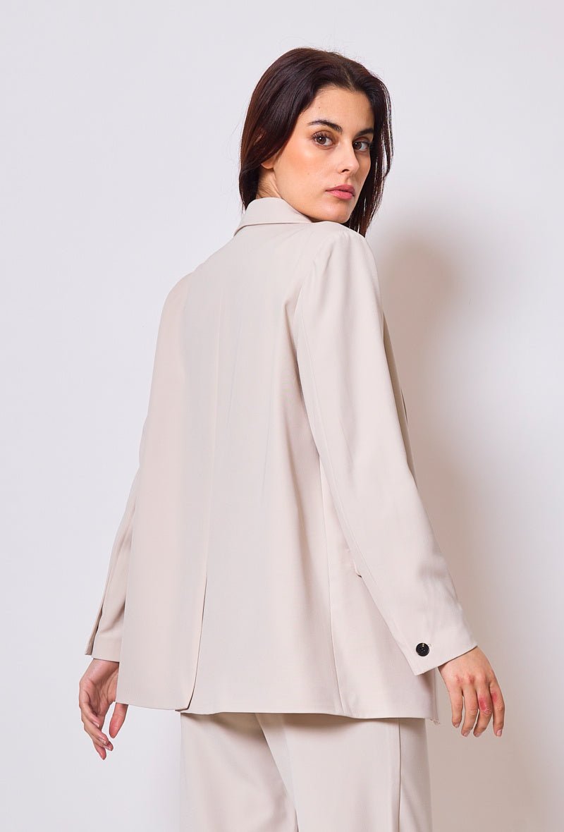 Ensemble veste tailleur oversize et pantalon coupe droite beige - RIVE GAUCHE