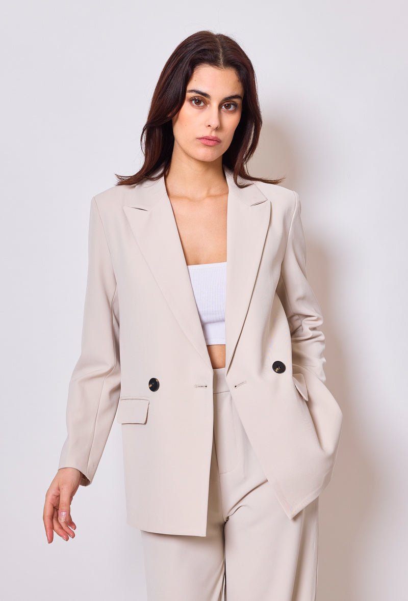 Ensemble veste tailleur oversize et pantalon coupe droite beige - RIVE GAUCHE