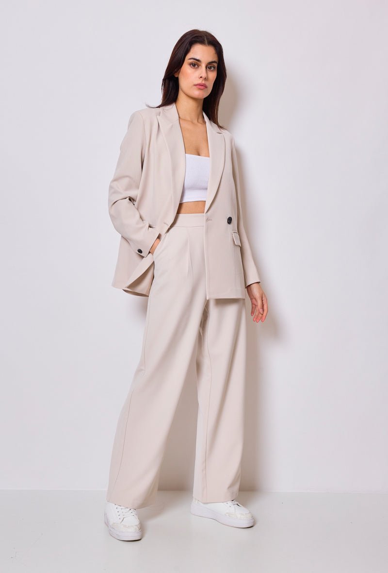 Ensemble veste tailleur oversize et pantalon coupe droite beige - RIVE GAUCHE