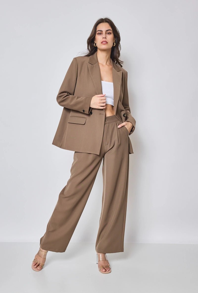 Ensemble veste tailleur oversize et pantalon coupe droite marron - RIVE GAUCHE