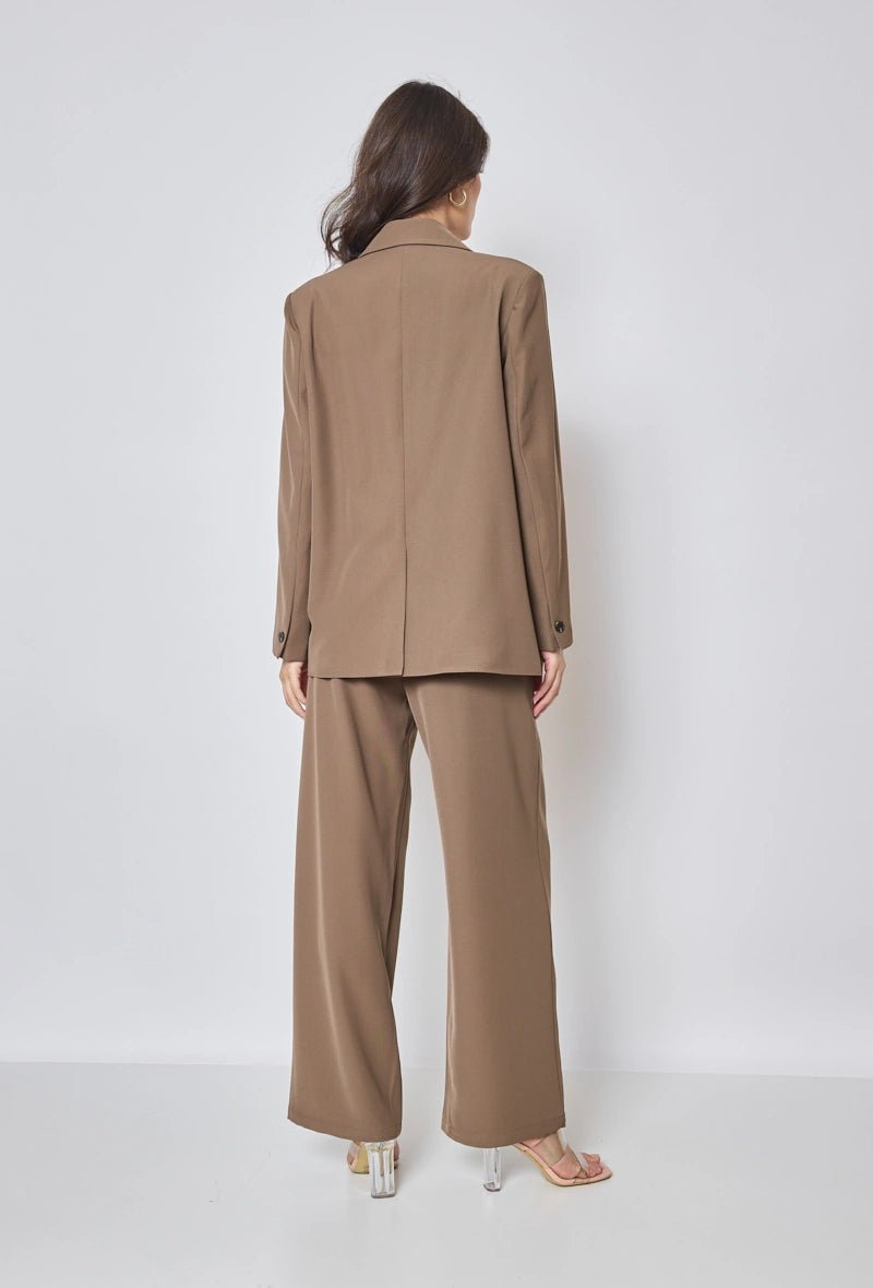 Ensemble veste tailleur oversize et pantalon coupe droite marron - RIVE GAUCHE