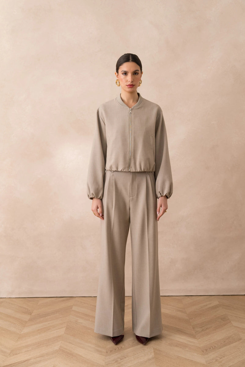 Ensembles 2 pièces bombers et pantalon large à pinces beige - RIVE GAUCHE