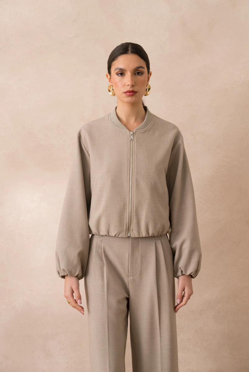 Ensembles 2 pièces bombers et pantalon large à pinces beige - RIVE GAUCHE