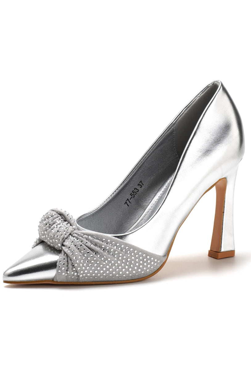 Escarpins à bout pointu avec nœud à strass argent - RIVE GAUCHE