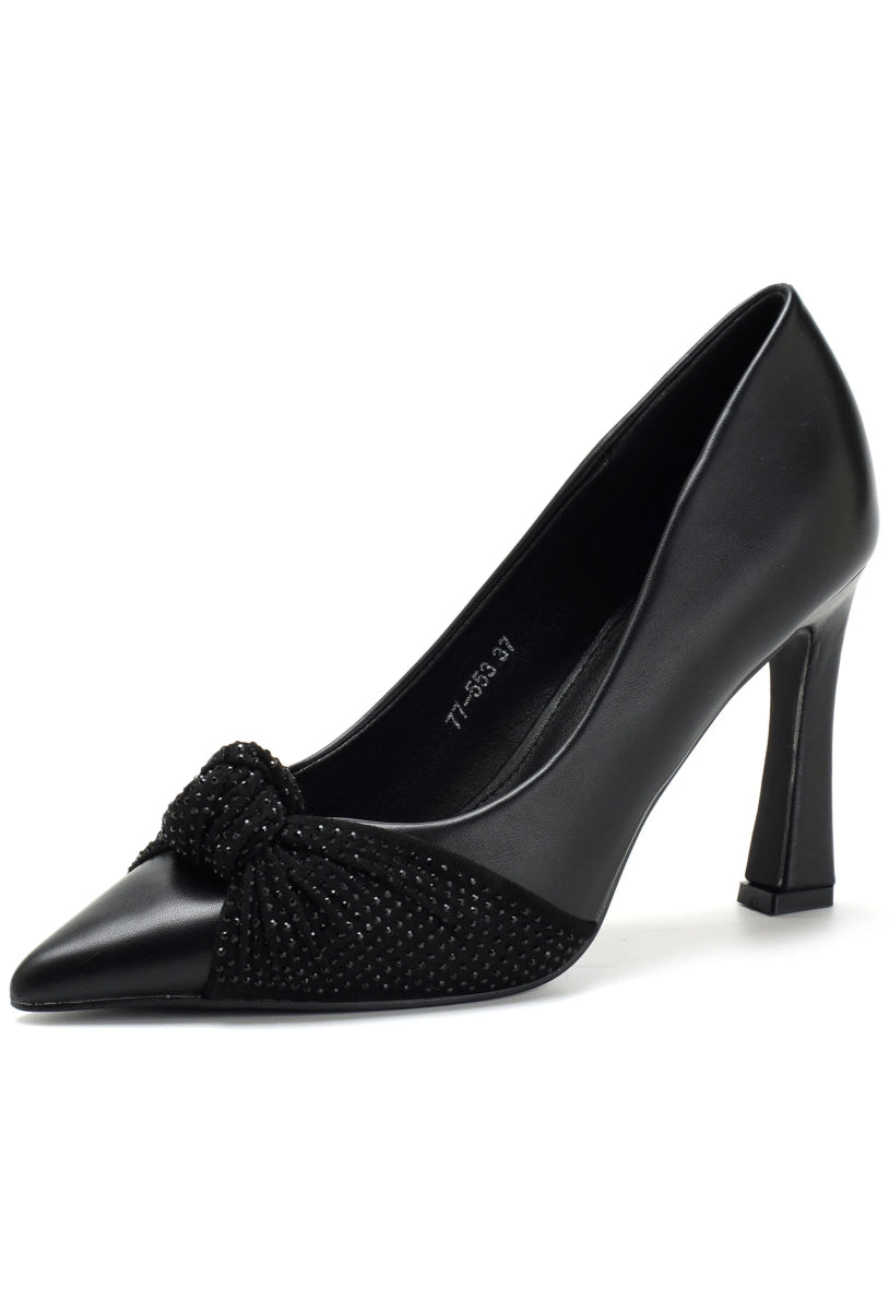 Escarpins à bout pointu avec nœud à strass noir - RIVE GAUCHE