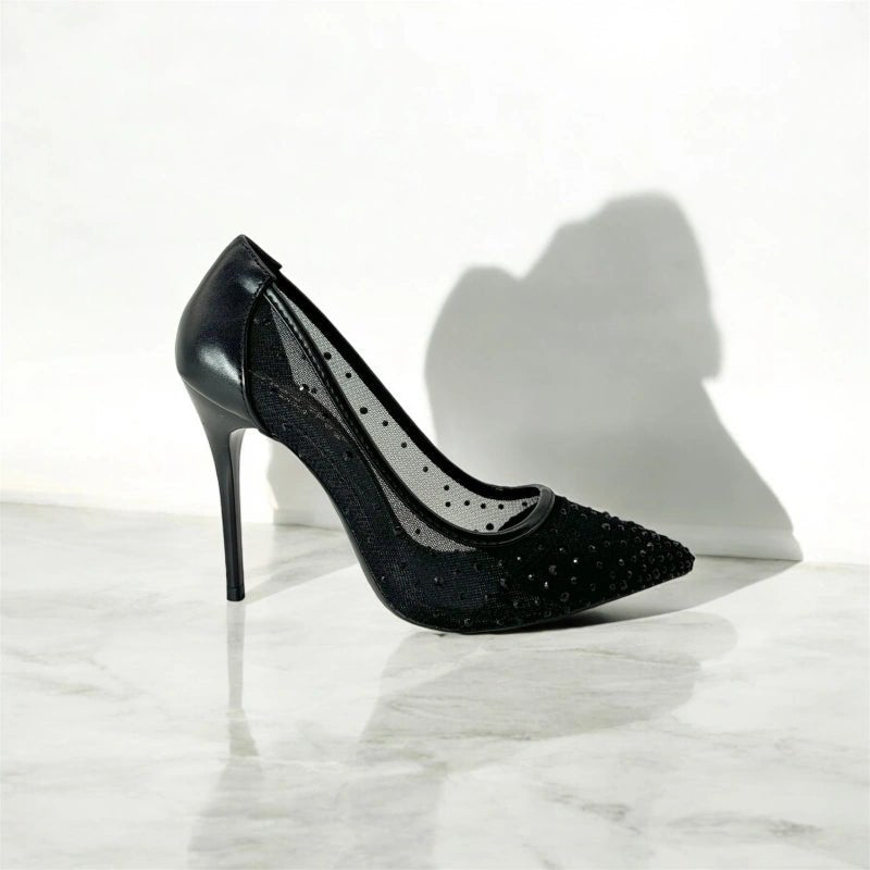 Escarpins à talon haut noir avec strass - RIVE GAUCHE