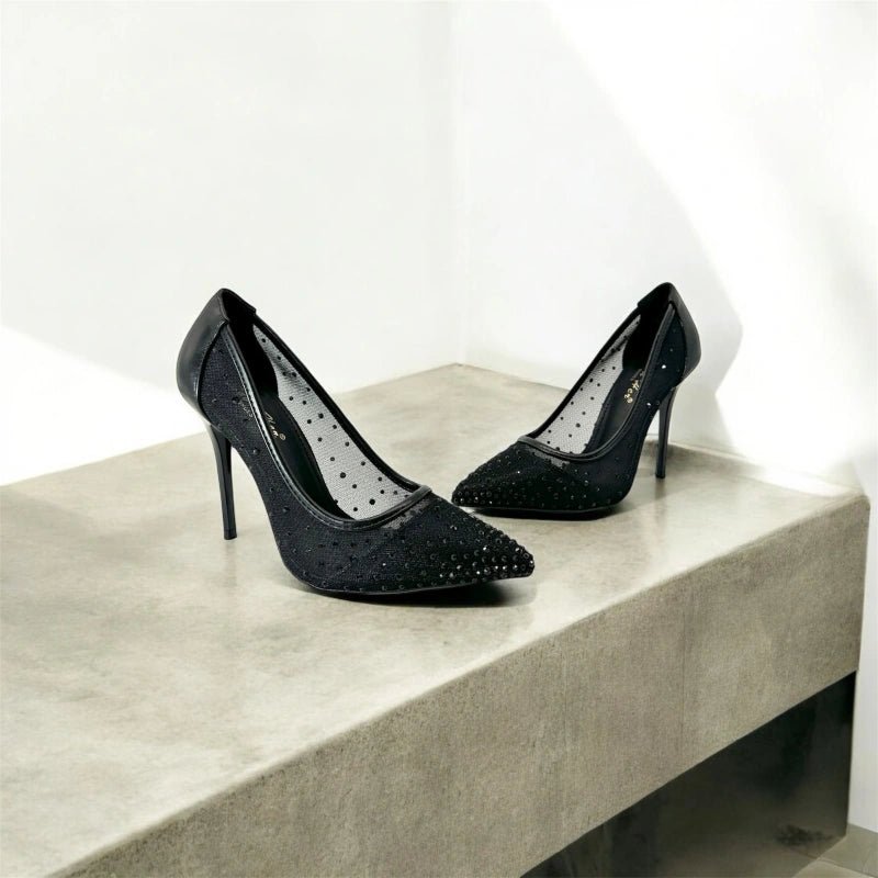 Escarpins à talon haut noir avec strass - RIVE GAUCHE