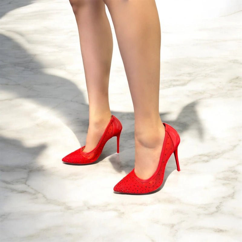 Escarpins à talon haut rouge avec strass - RIVE GAUCHE