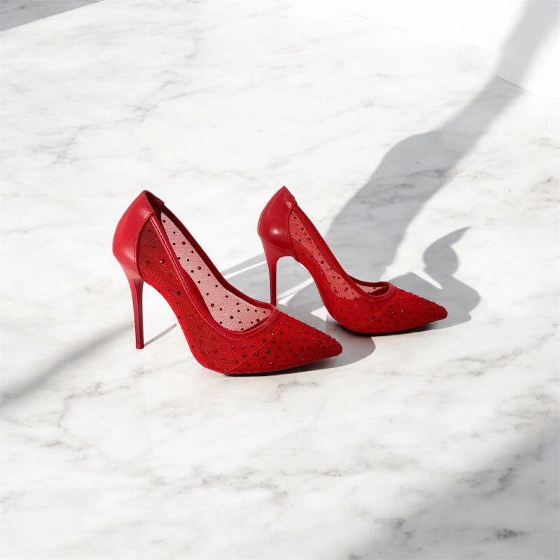 Escarpins à talon haut rouge avec strass - RIVE GAUCHE