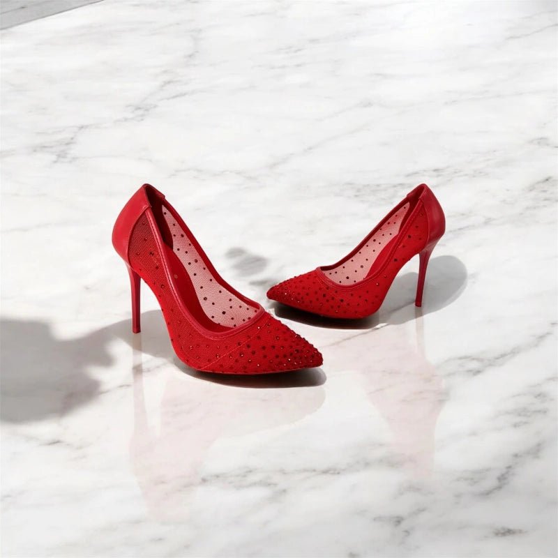 Escarpins à talon haut rouge avec strass - RIVE GAUCHE