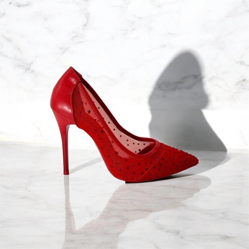 Escarpins à talon haut rouge avec strass - RIVE GAUCHE