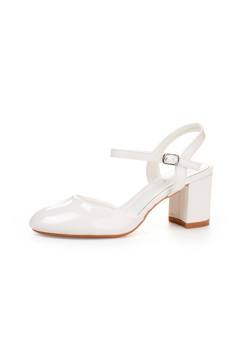 Escarpins blanc à talon bloc avec bride cheville - RIVE GAUCHE