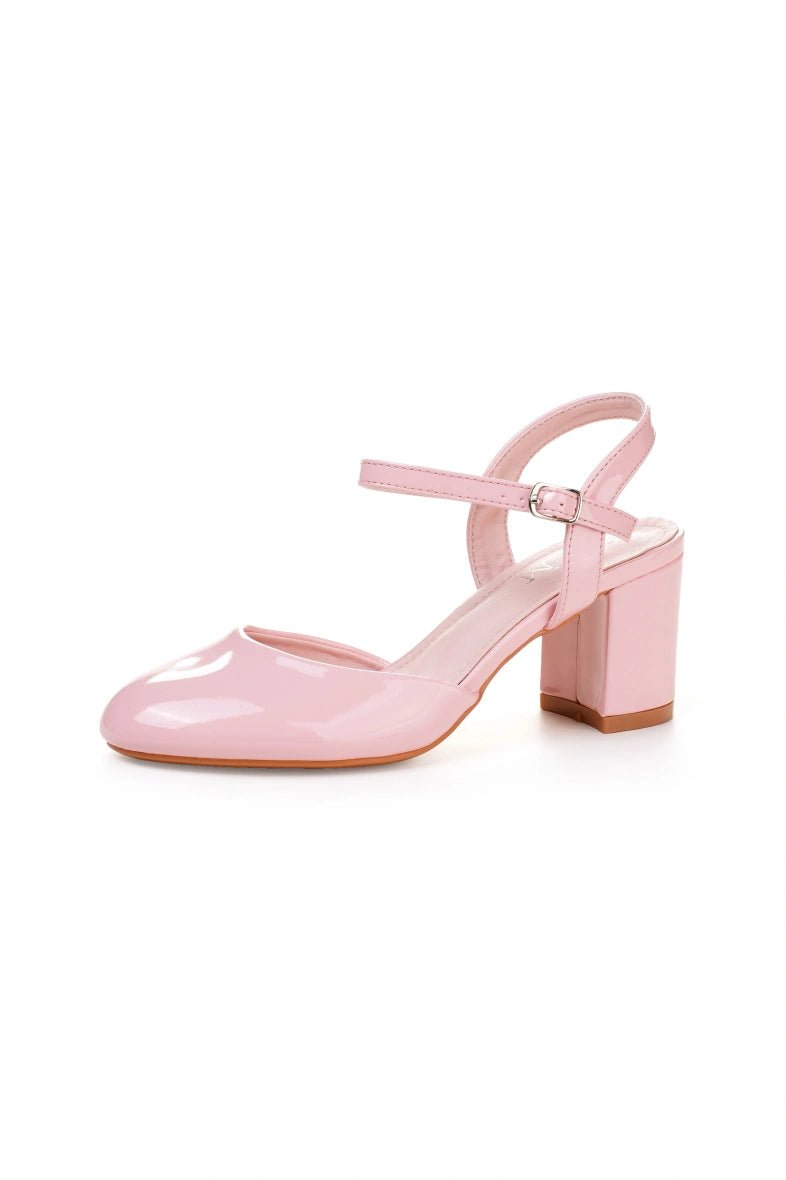 Escarpins rose à talon bloc avec bride cheville - RIVE GAUCHE