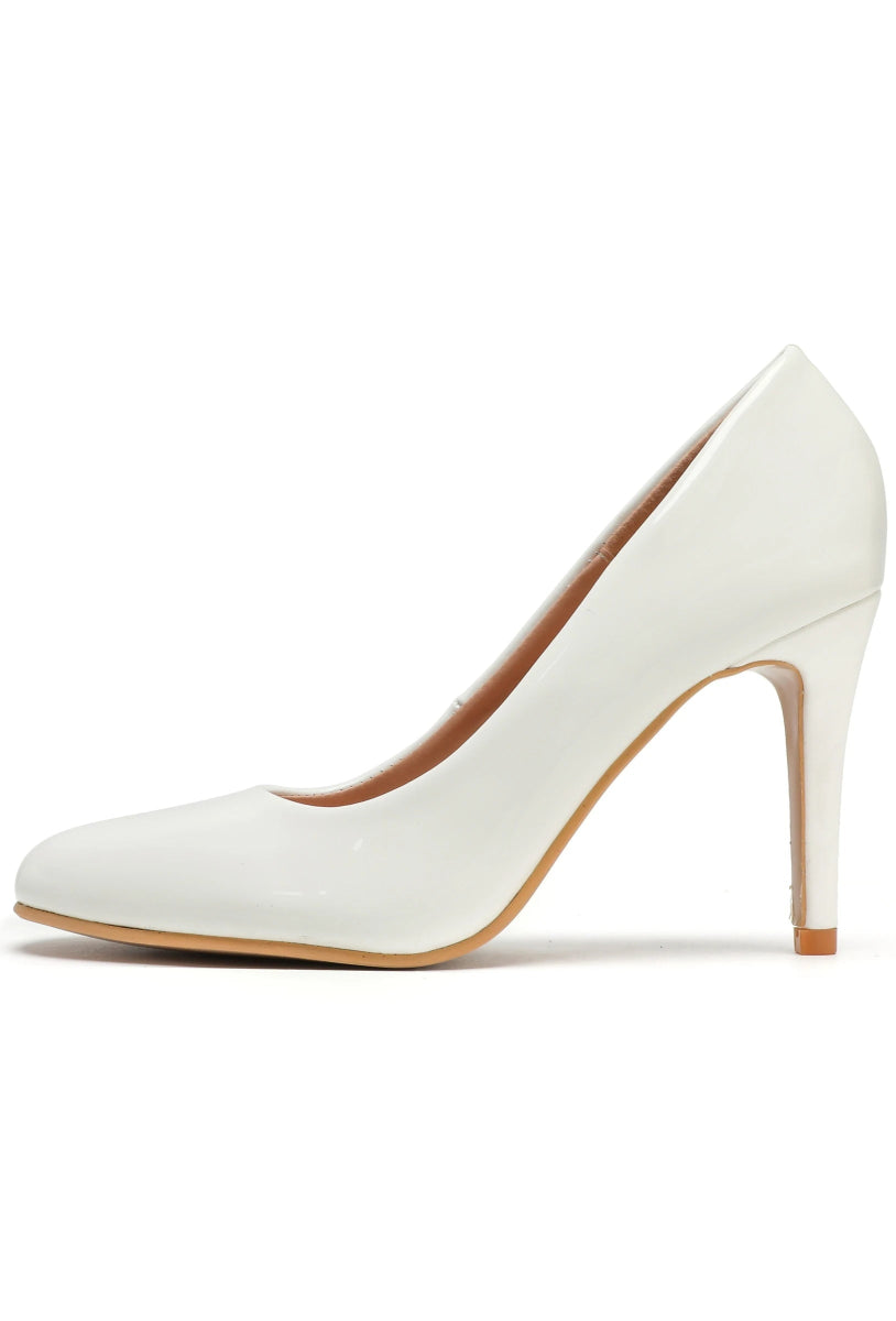 Escarpins vernis blanc haut talon à bout rond - RIVE GAUCHE