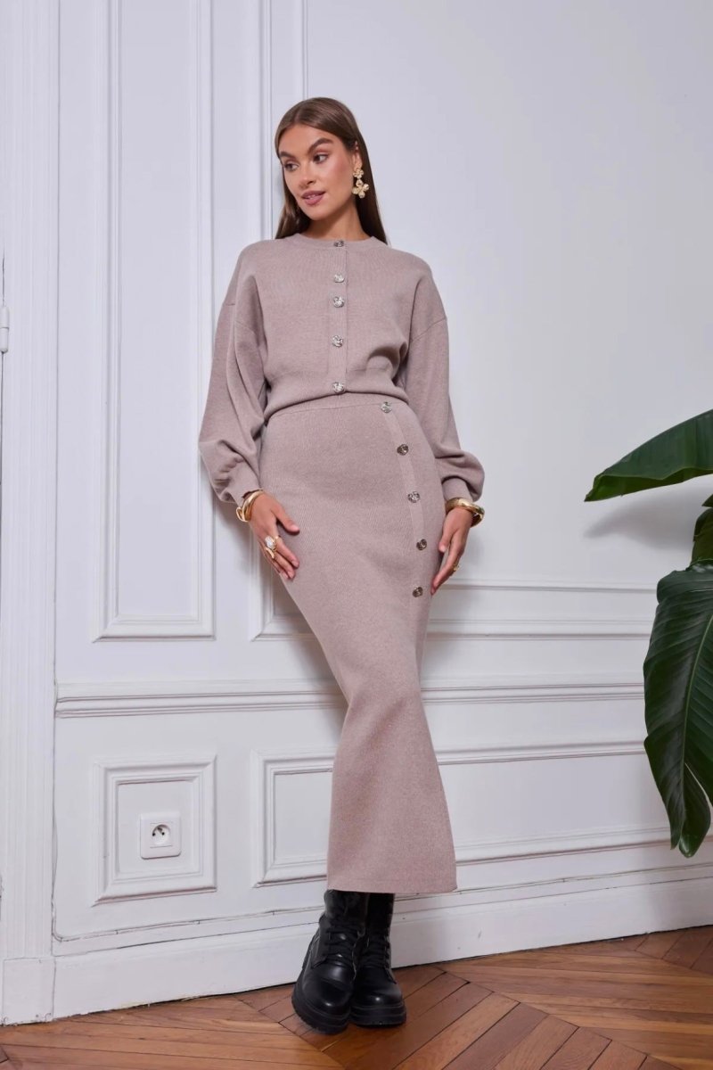 Gilet col rond en maille avec boutons bijoux Emma - RIVE GAUCHE