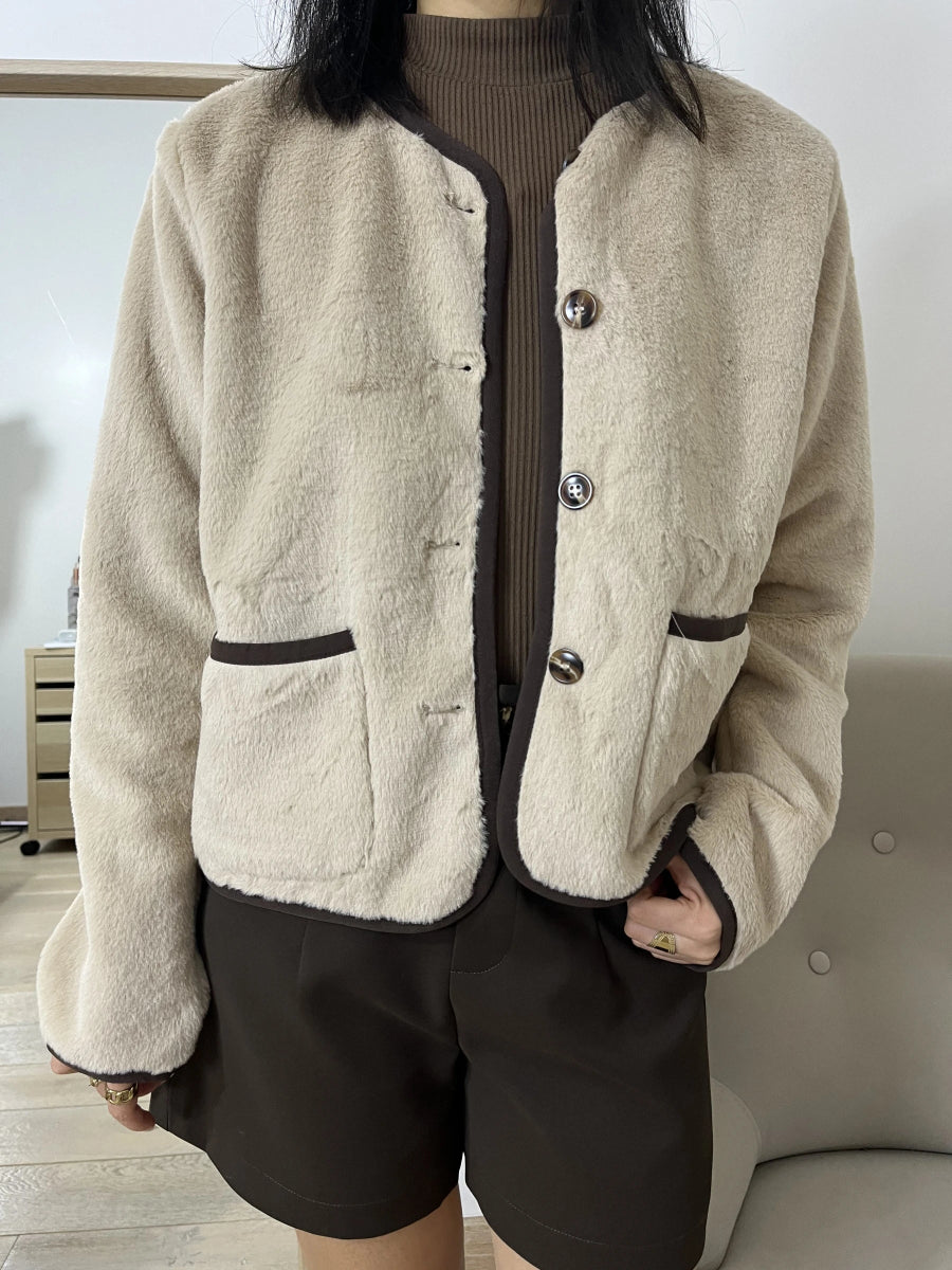 Gilet écru à fourrure pilou - RIVE GAUCHE