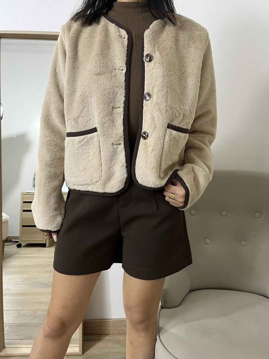 Gilet écru à fourrure pilou - RIVE GAUCHE