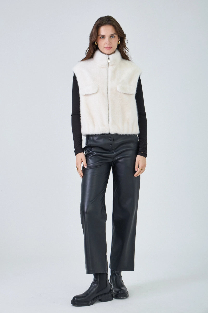 Gilet sans manches en fausse fourrure écru avec poches plaquées - RIVE GAUCHE